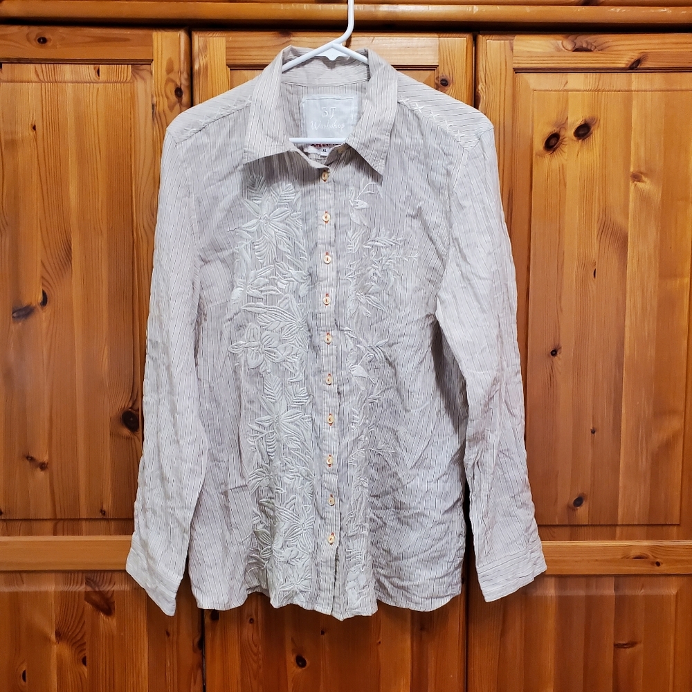 Johnny Was embroidered stripe shirt XL